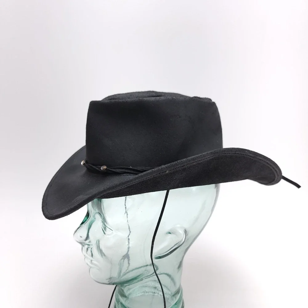 Genuine Leather Cowboy‎ Hat Black Western Braided Band Mexico Small 20 1/4 in.